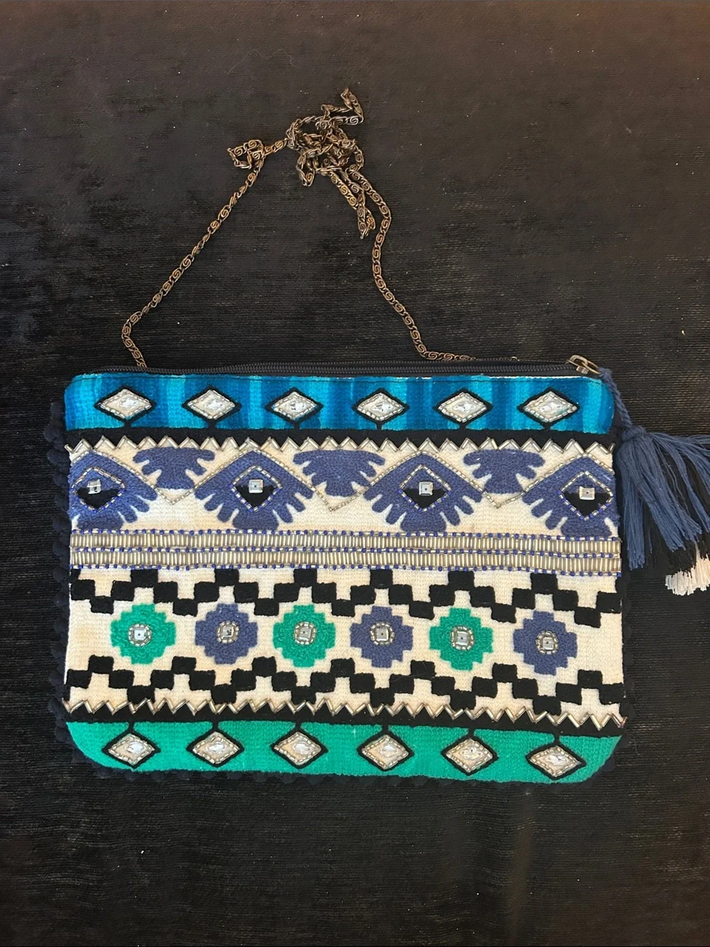 Boho Embroidered Blue & Teal Crossbody